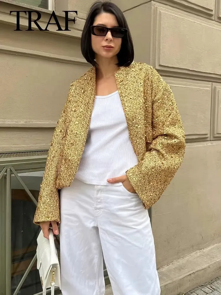 کت پولکی براق زنانه طلایی