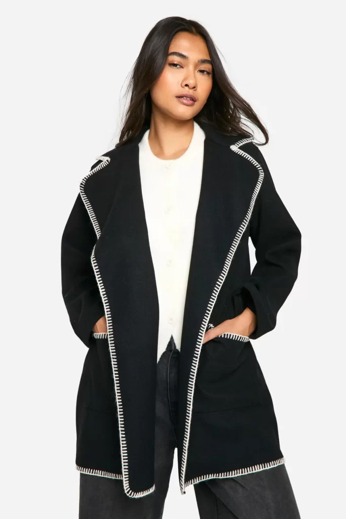 کت بافتی فلانل حاشیه‌دوز زنانه سیاه