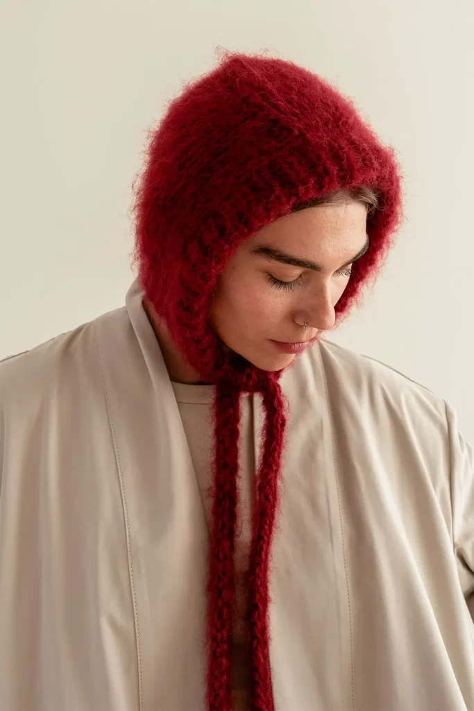 کلاه بافتنی موهر زنانه قرمز