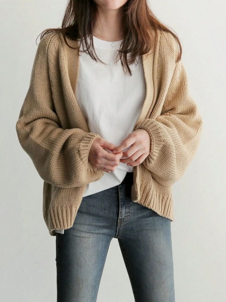 کت گشاد بافت قهوه ای روشن