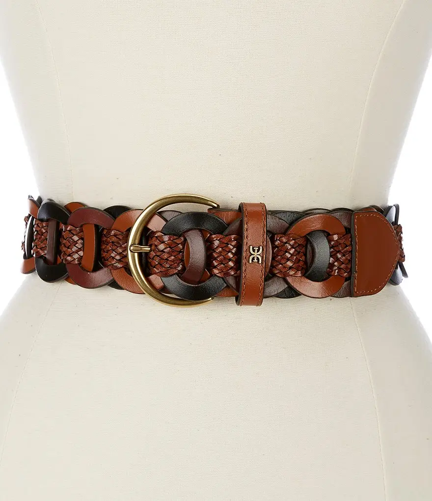 کمربند چرم حصیری سیاه و قهوه ای