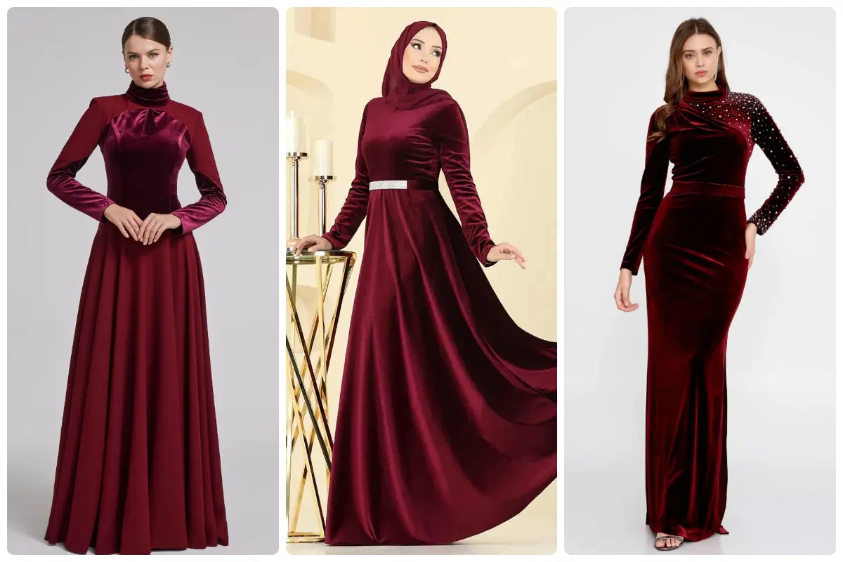 لباس مجلسی مخمل زرشکی؛ ترکیب شیک بودن و ظرافت برای شب‌های فراموش‌نشدنی!