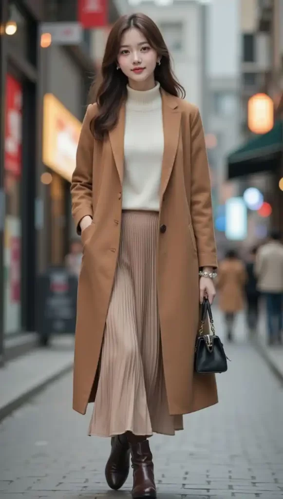 مانتو استایل کره‌ای قهوه ای