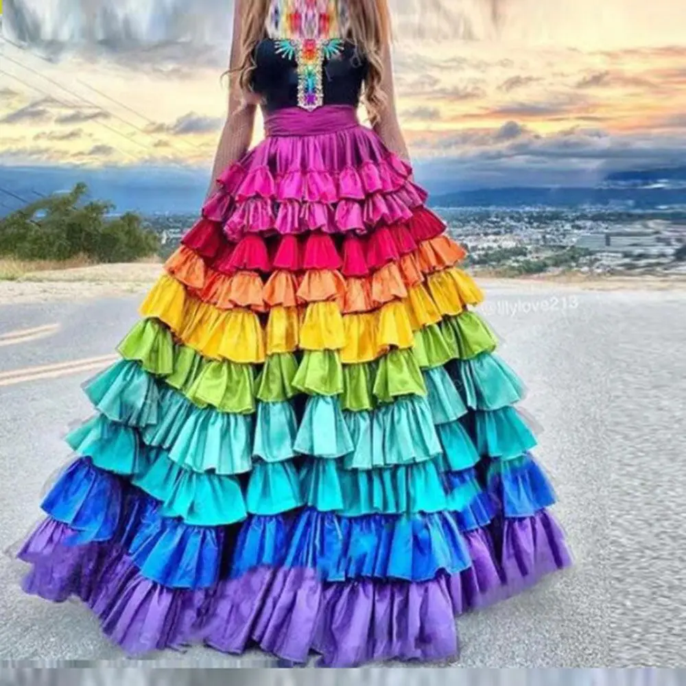 دامن ماکسی رنگین کمانی