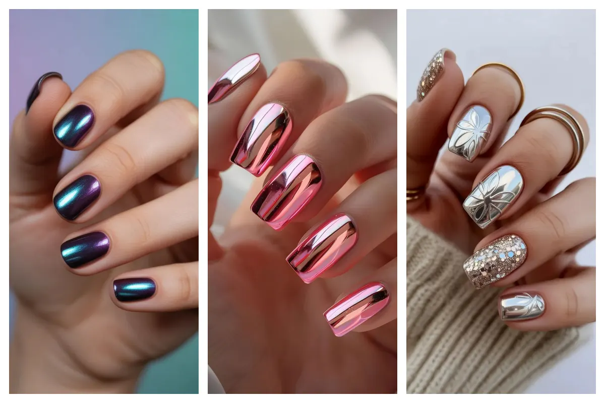 طرح ناخن کروم؛ با یه لاک ساده، ناخنات میدرخشن مثل آینه!