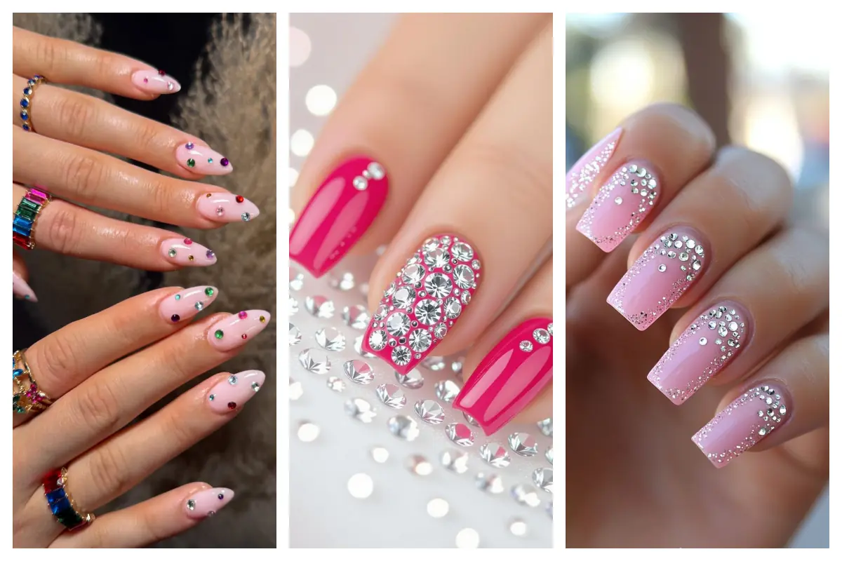 دیزاین نگینی ناخن؛ بهترین انتخاب برای دست‌هایی که می‌خوان پر از جواهرات درخشان باشن!