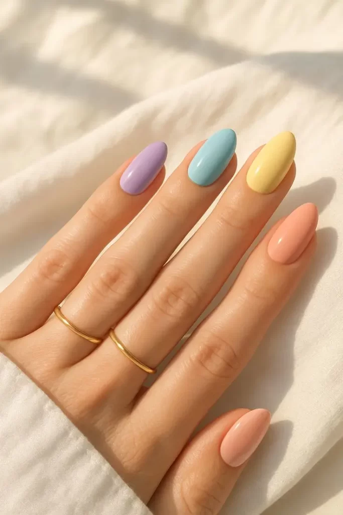 ناخن بادامی پاستلی چند رنگ