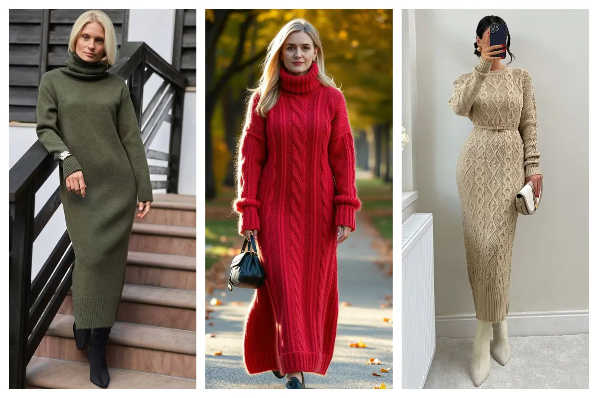 پیراهن بلند بافت زنانه؛ زمستون اومد؟ با این استایل همه رو شگفت‌زده کن!