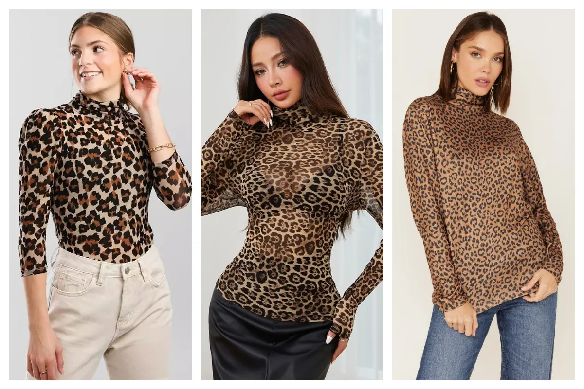 بلوز پلنگی زنانه؛ ترکیب بیرقیب با جین مشکی، چرم یا دامن جذب
