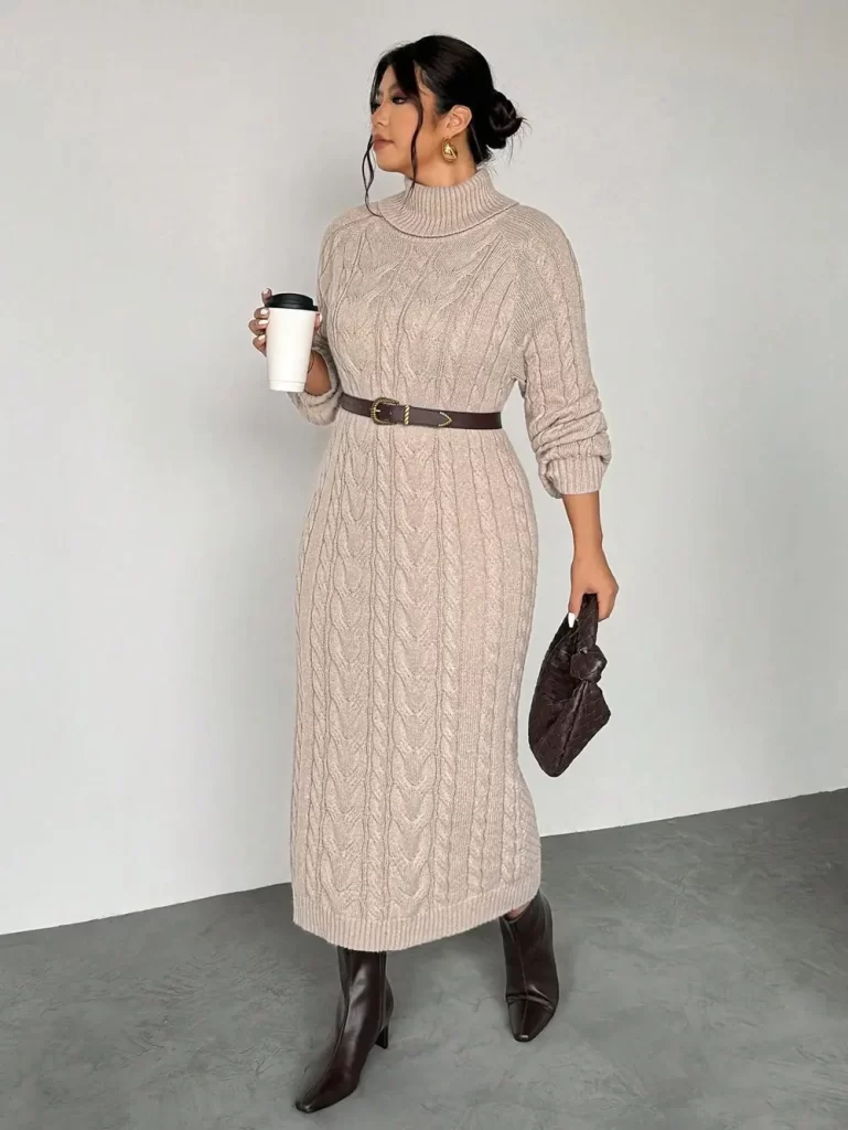 پیراهن بلند بافت زنانه کرم