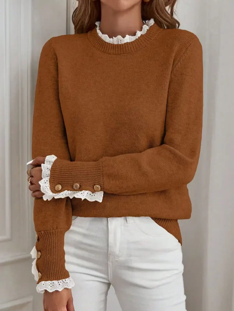 پلیور چیندار پاییزی قهوه ای