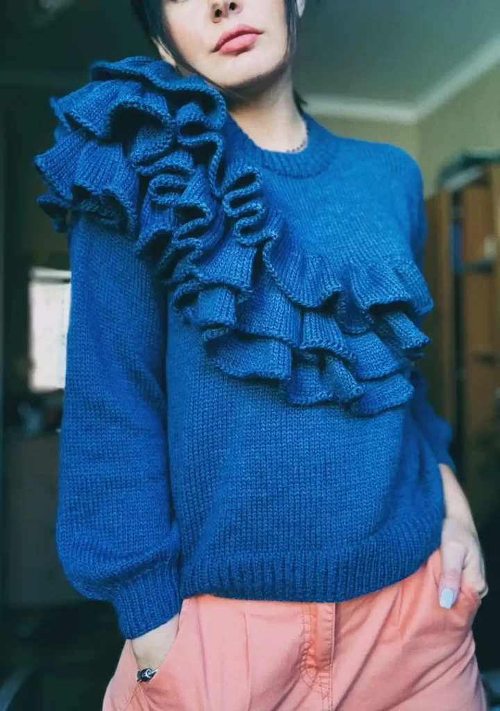 پلیور چیندار پاییزی ابی تیره