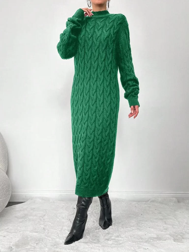 پیراهن بلند بافت زنانه سبز