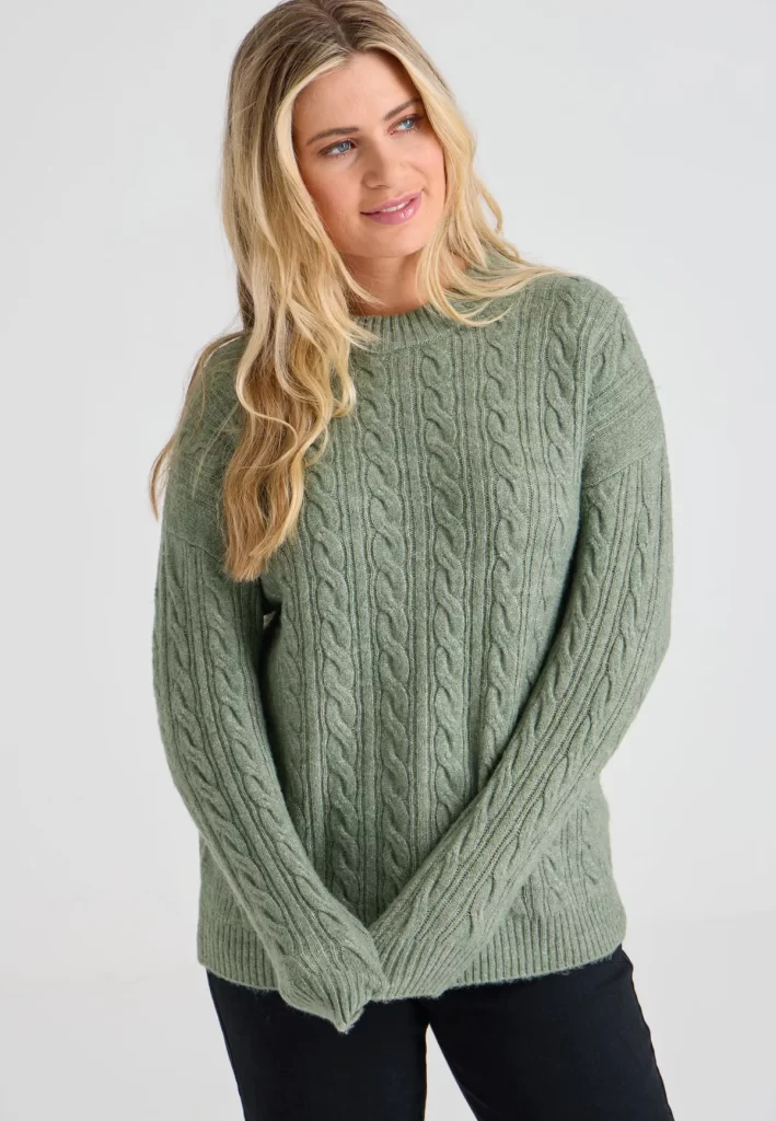 پلیور بافت پیچدار زنانه سبز