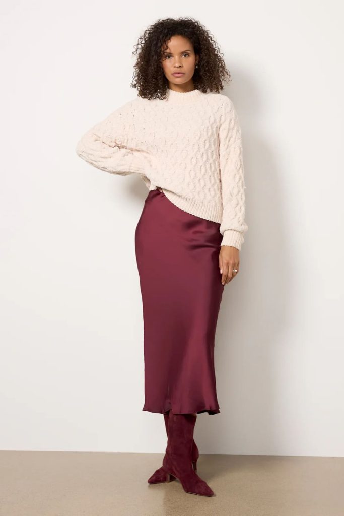 دامن ساتن زرشکی