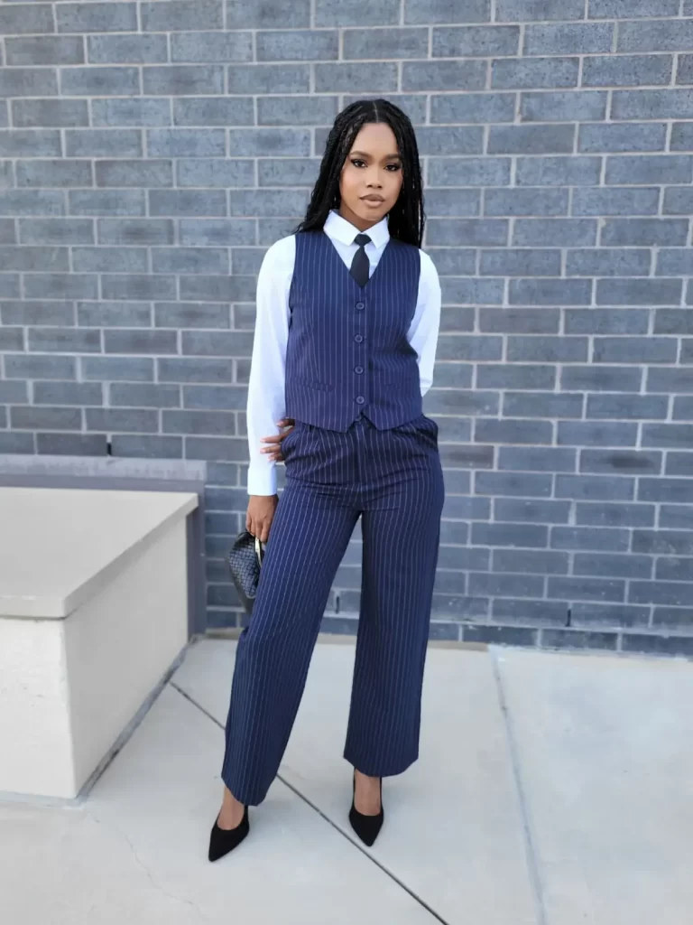 جلیقه و شلوار ست زنونه راه راه ابی نفتی