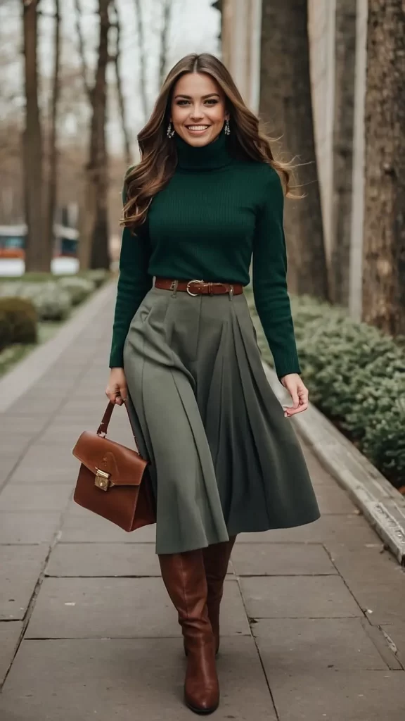 استایل پاییزی کلاسیک زنانه سیاه و سبز