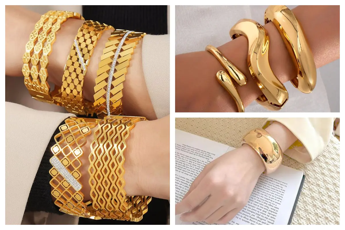 مدل النگوی طلا پهن؛ دستتو تکون بده، همه بفهمن ملکه اینجاست!