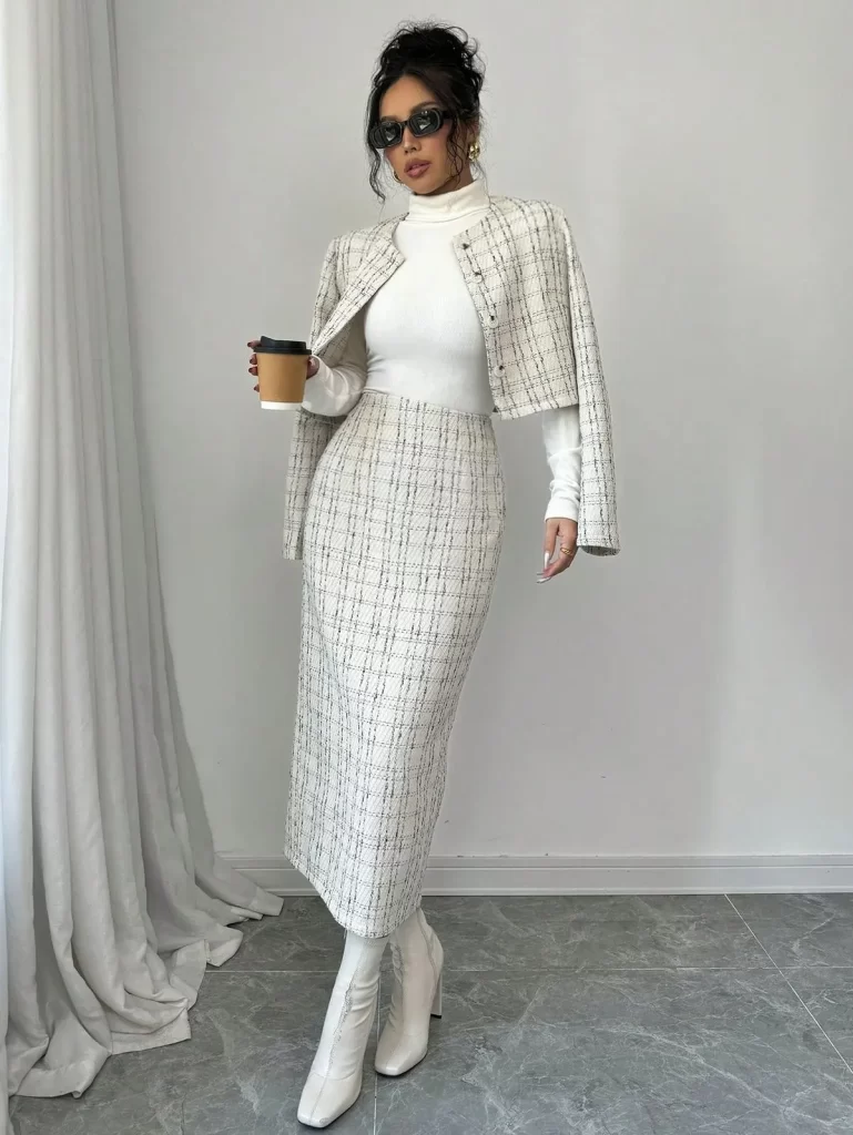 کت و دامن تویید سفید