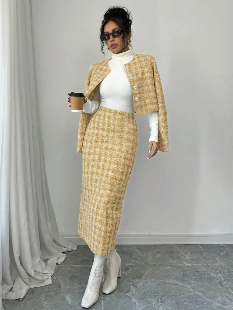 کت و دامن تویید زرد