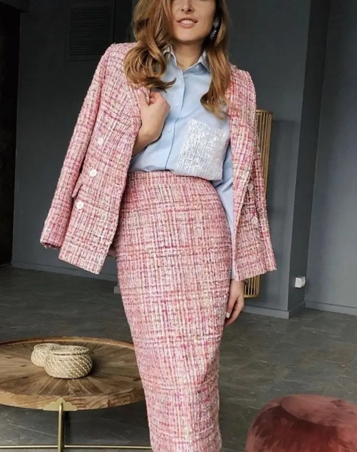 کت و دامن تویید صورتی