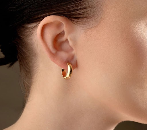 گوشواره هوپ طلایی ساده کلفت یک طرفه
