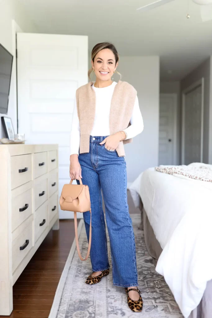 پیراهن سفید با شلوار لی واید