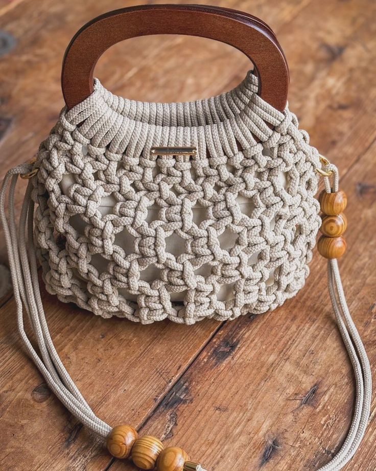 کیف مکرومه‌بافی طوسی