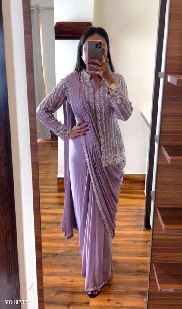 لباس ساری بنفش روشن