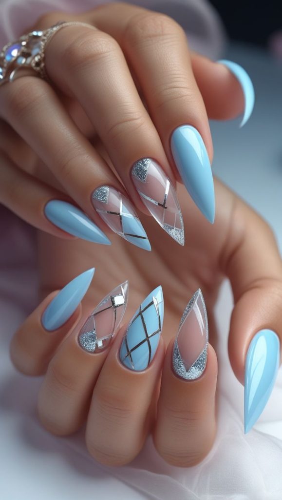 مدل ایده کاشت ناخن آبی روشن