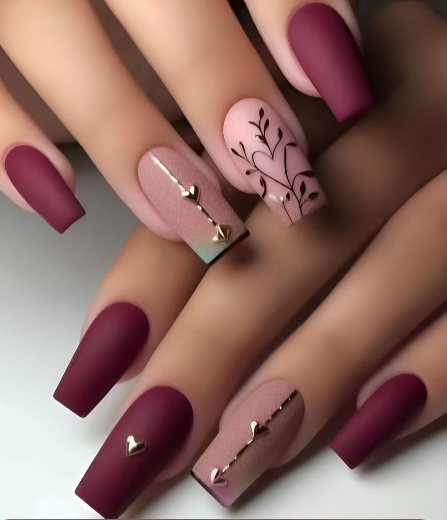 زیباترین رنگ و طرح لاک ناخن صورتی و قرمز مات