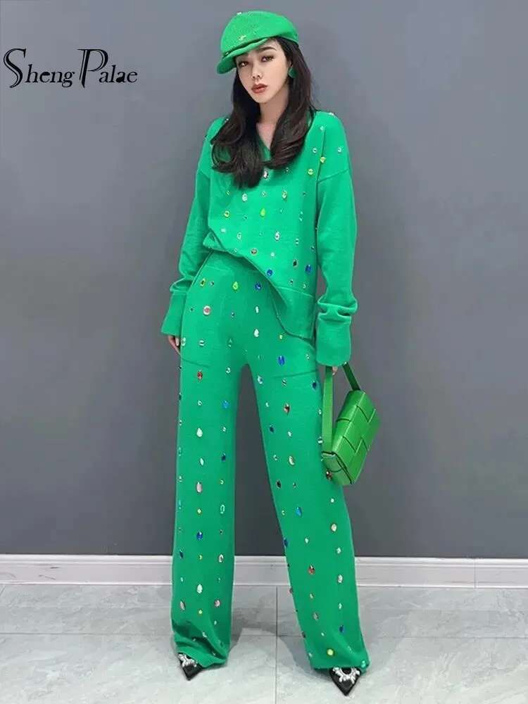 ست دو تیکه بافت زنانه سبز