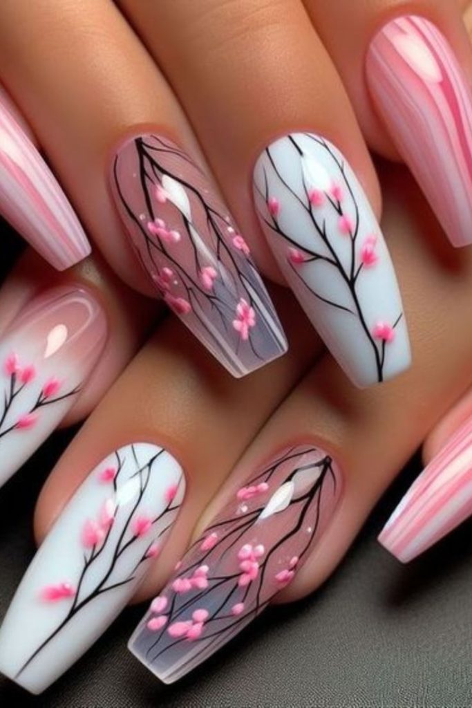 طراحی ناخن مدل گل بهاری