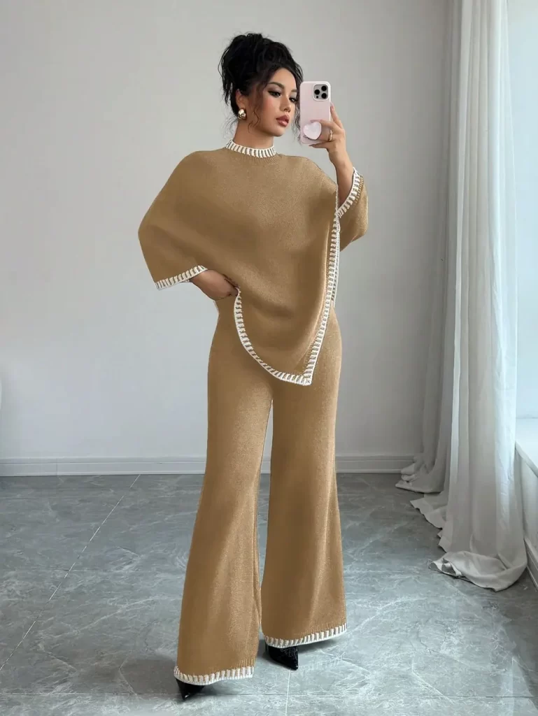 ست دو تیکه بافت زنانه کرم