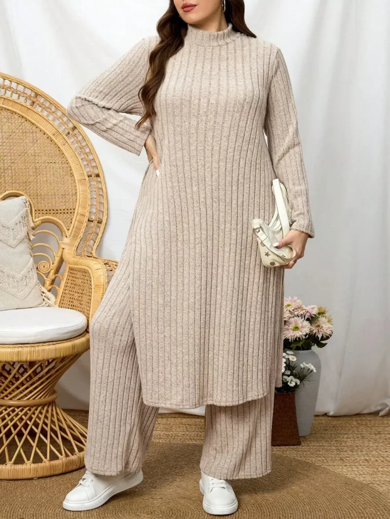 ست دو تیکه بافت زنانه کرم