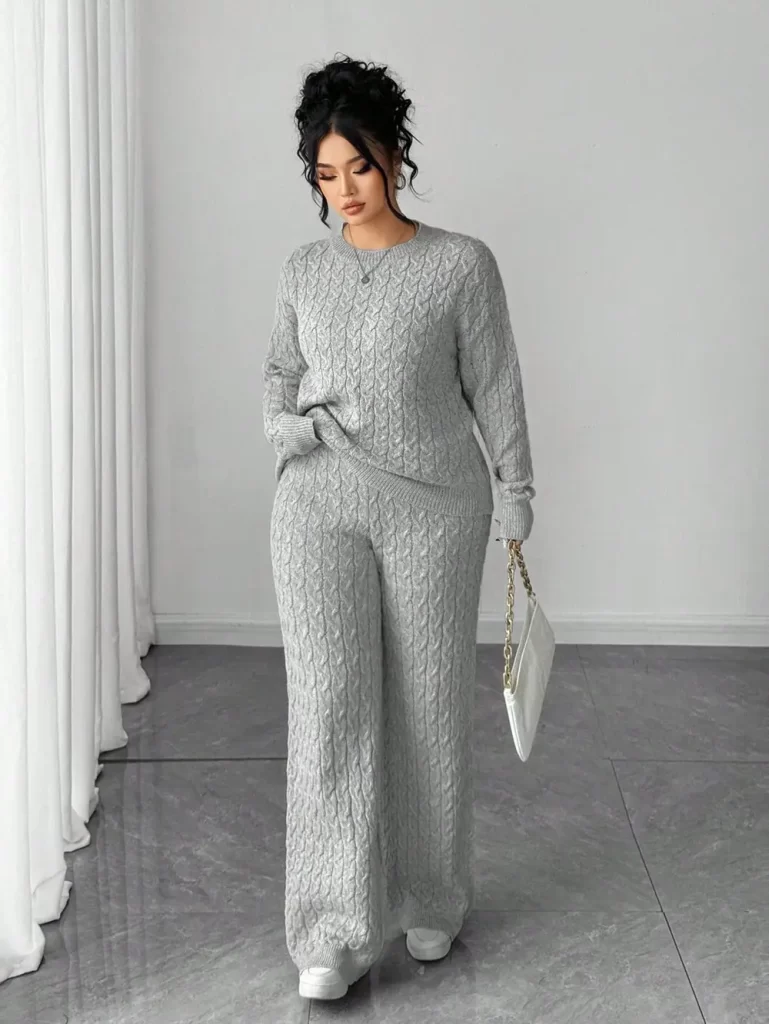 ست دو تیکه بافت زنانه طوسی