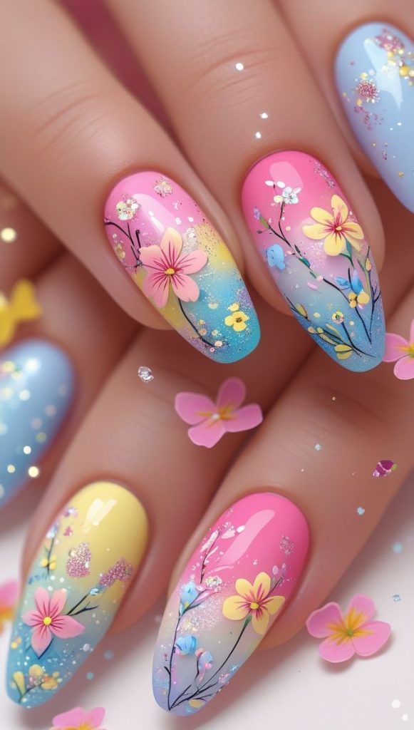 طراحی ناخن مدل گل بهاری