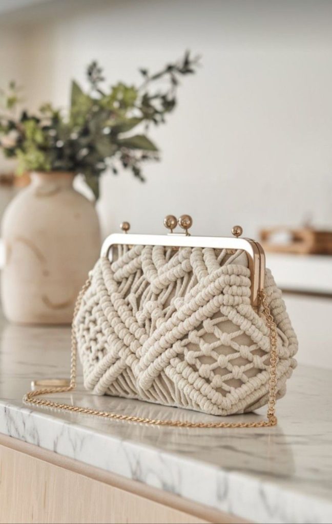 کیف مکرومه‌بافی کرم