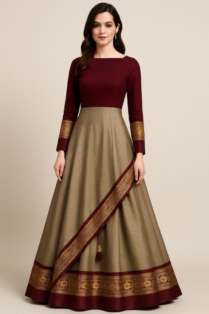 لباس ساری قهوه ای