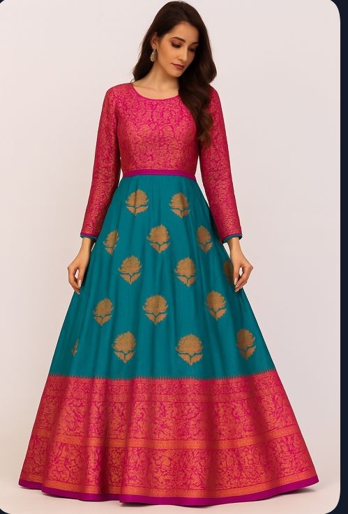 لباس ساری ابی و قرمز