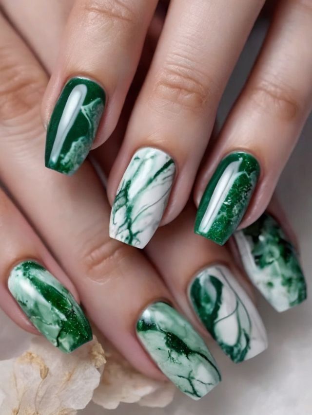 طراحی ناخن سبز و سفید