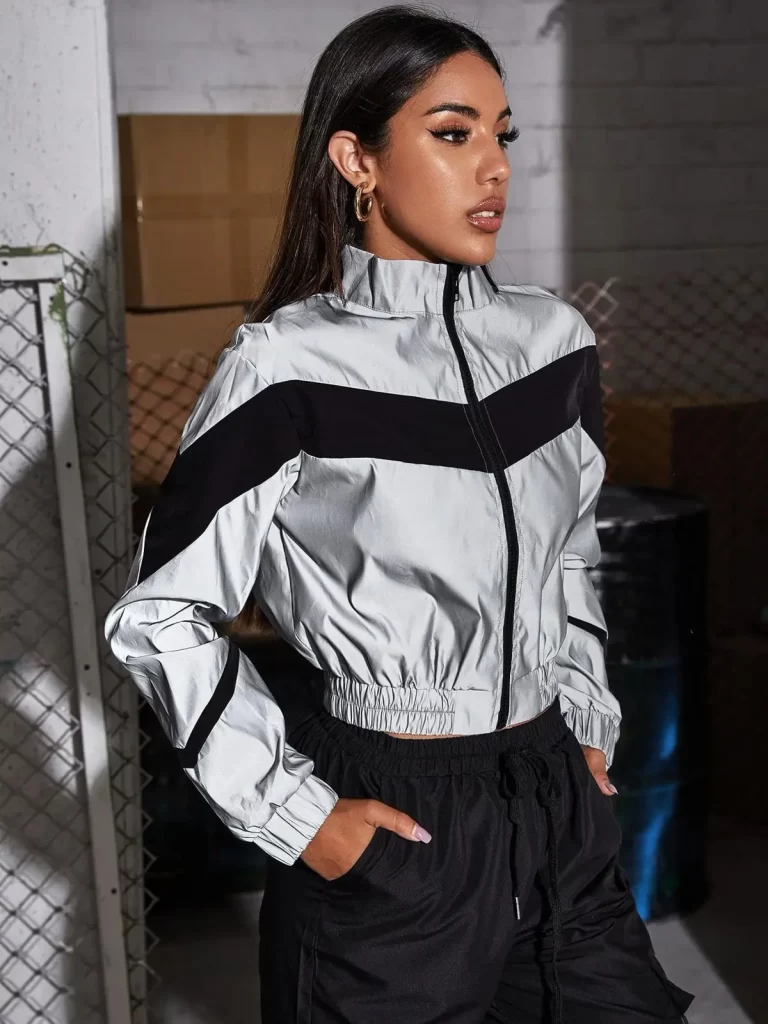 کت کوتاه دخترانه اسپرت نقره ای و سیاه