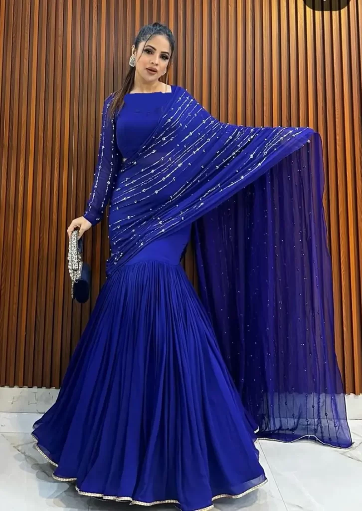 لباس ساری ابی تیره